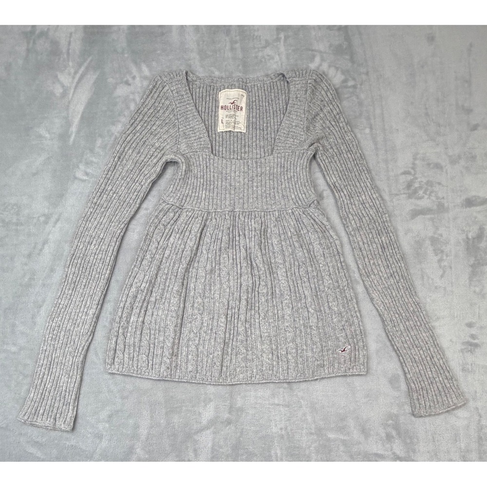 Hollister Y2K Vintage Babydoll Square Neck Sweater Bella Swan Cable Knit Large